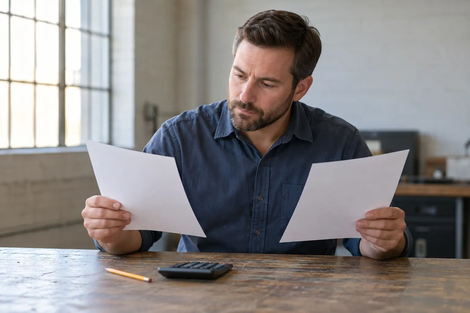 A buyer comparing two sheets at a table