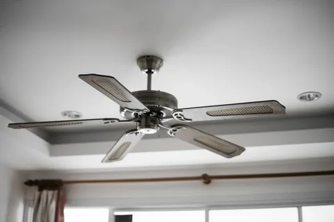 Ceiling fan supporting airflow to control humidity in barns and livestock spaces.