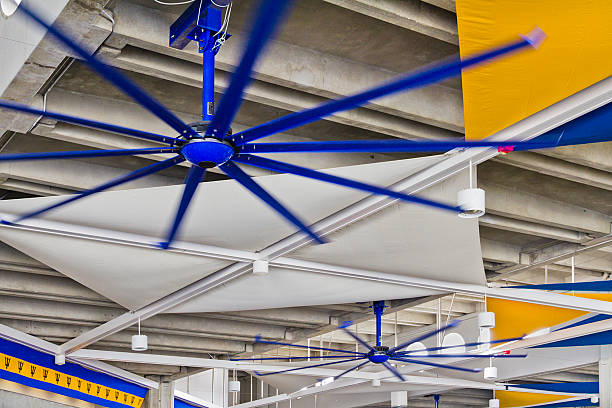 HVLS ceiling fans reducing heat stress during crowded sports hall events.